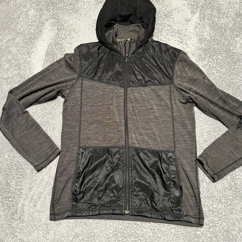 Smartwool Merino Jacket Mens Medium Gray Black Wool Blend Full Zip Pockets Hood